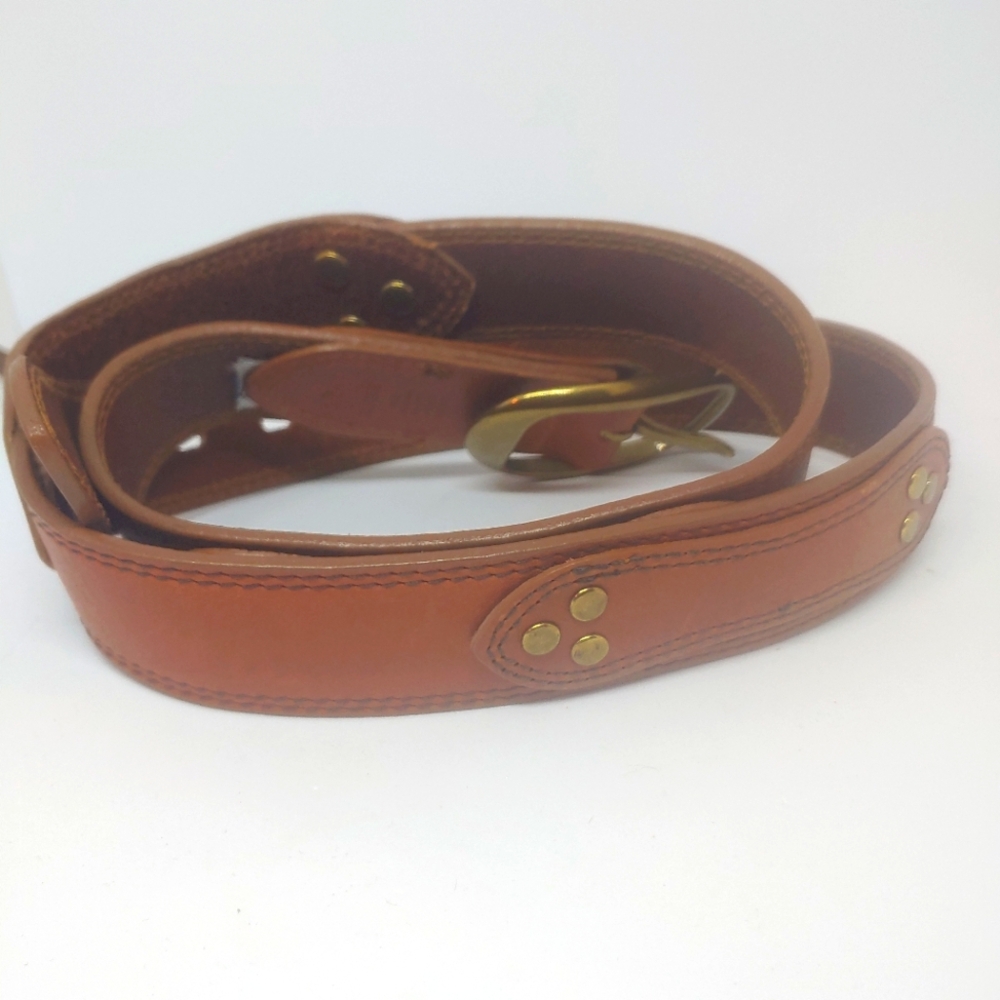 Women's Banana Republic Leather Studded Tan Belt Solid Brass Buckle Large
